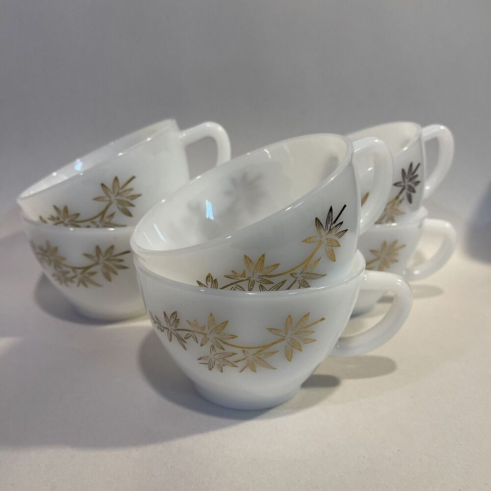 Federal Glass Heat Proof Teacup Coffee Cups Gold Leaf Atomic‎ Vintage MCM